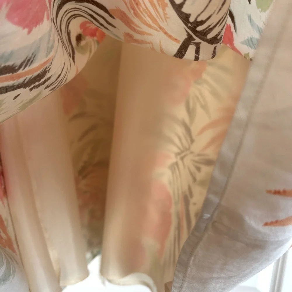 Talbots Linen Cotton Blend A-Line Off White & Floral Midi Skirt Size 12 - Picture 5 of 12